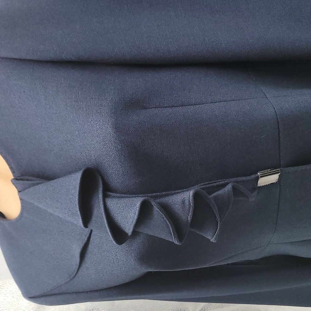 ANNE KLEIN SKIRT & JACKET BLUE SUIT w/LAYERED RUFFLE NECKLINE w/suit bag - Picture 9 of 17